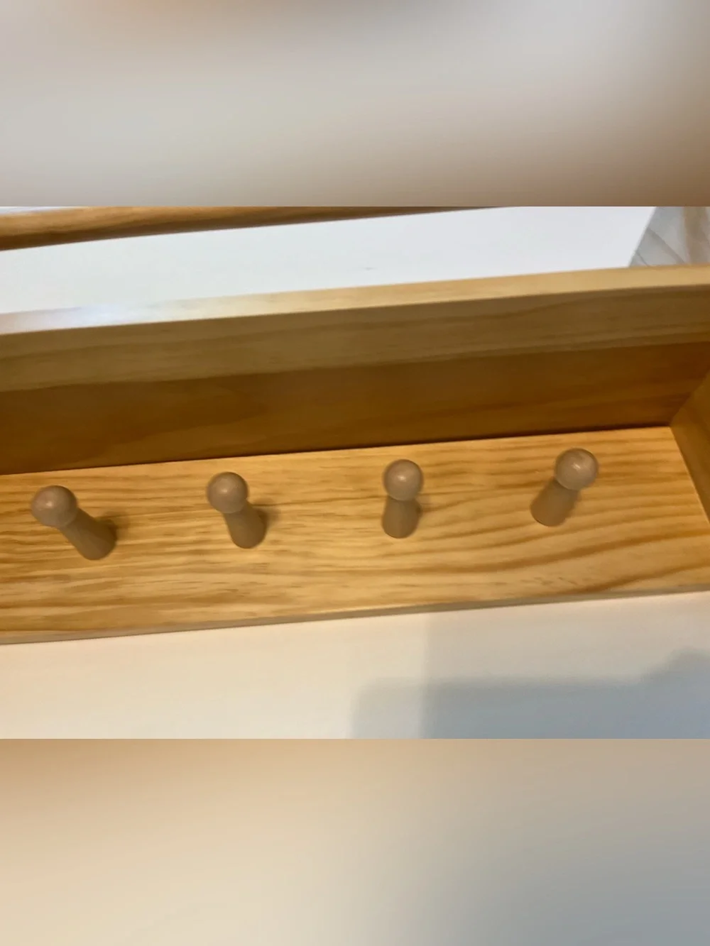 Natural Wood Wall Rack with Four Pegs - small for nursery
